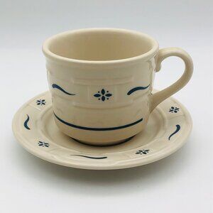 Longaberger Pottery Woven Traditions Classic Blue Cup and Saucer Set